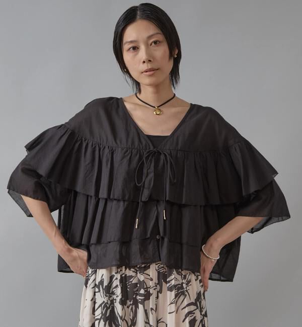 Liesse「【インド生産】ティアードフリルブラウス」|シャツ・ブラウス|ブラック