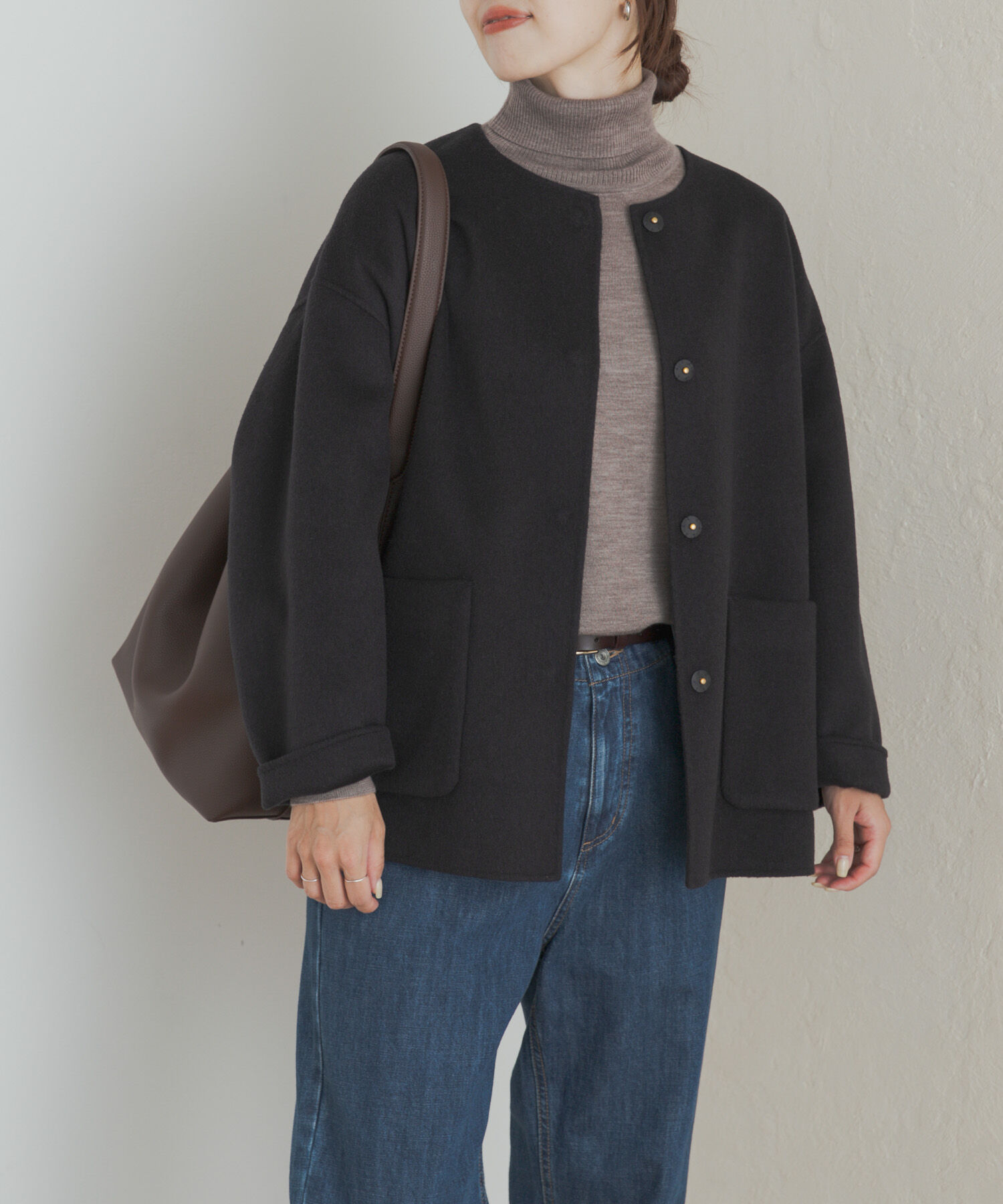 URBAN RESEARCH DOORS「ウールリバーノーカーラミドルコート」|ノーカラーコート|