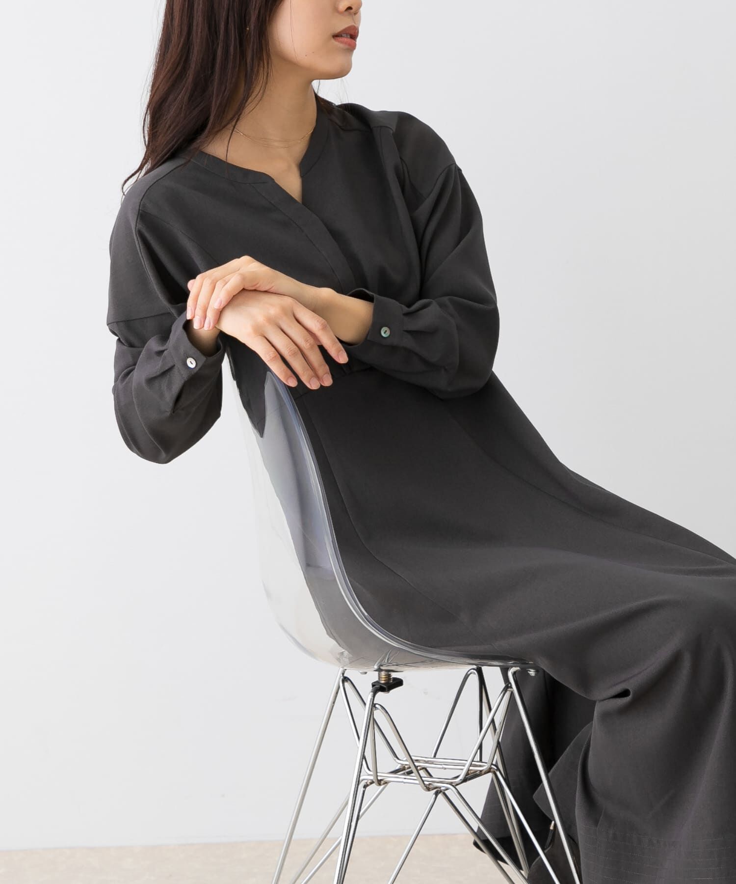 URBAN RESEARCH ROSSO「『UR TECH SMOOTHLUXE』F by ROSSO　キーネックワンピース」|ワンピース|