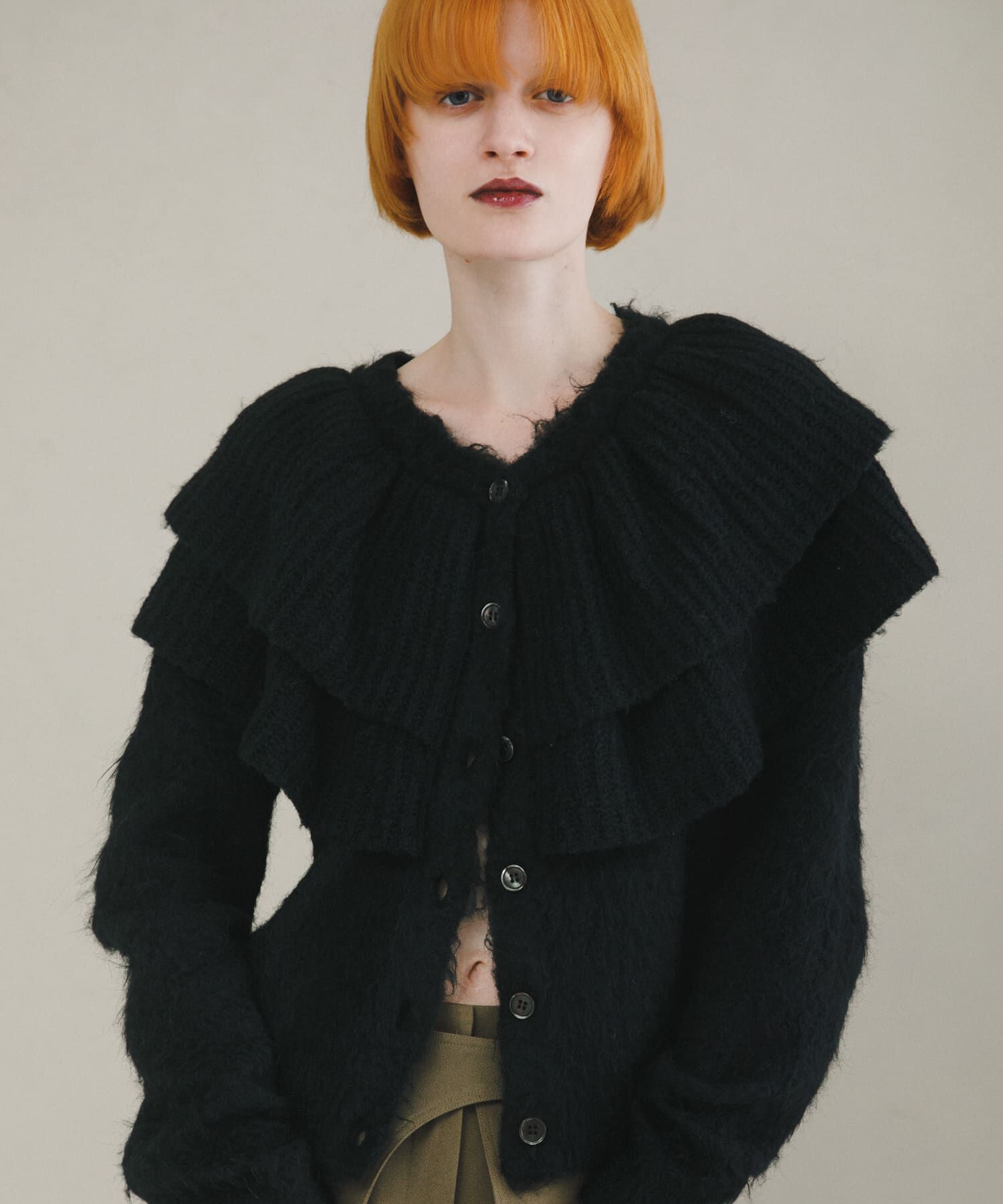 LAATO「frill frill knit cardigan」|ニット・セーター|ライトカーキ