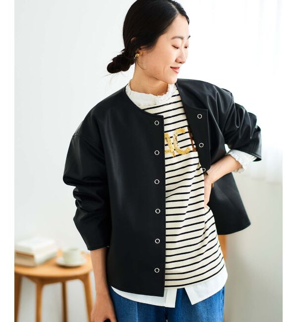 le.coeur blanc「ノーカラーリングドットボタン合皮ジャケット」|その他|