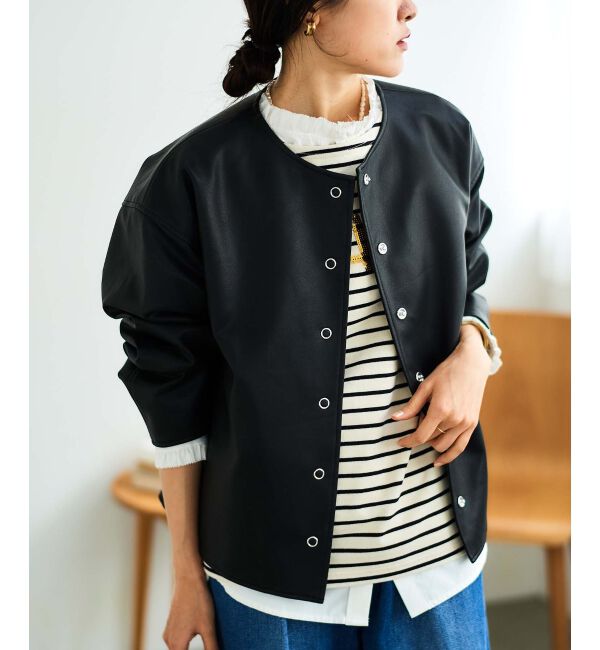 le.coeur blanc「ノーカラーリングドットボタン合皮ジャケット」|その他|