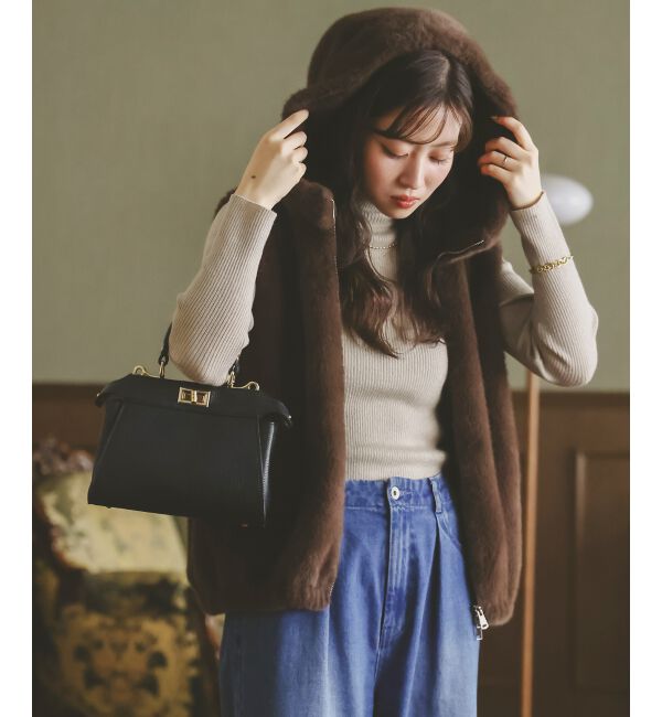  「ファーフードベスト」|その他|Ｄ／ブラウン