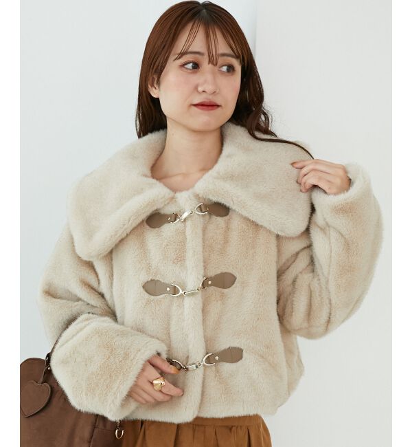  「ビット付きフワフワショートコート」|その他|