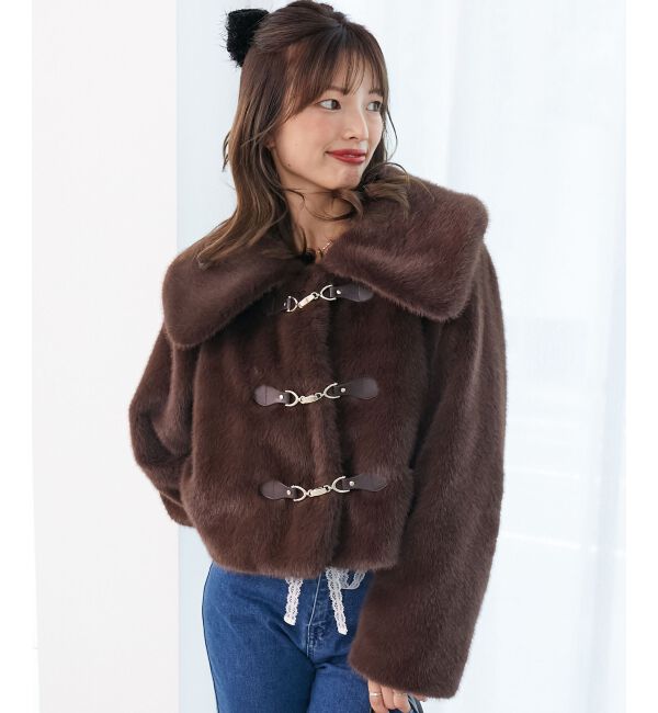  「ビット付きフワフワショートコート」|その他|