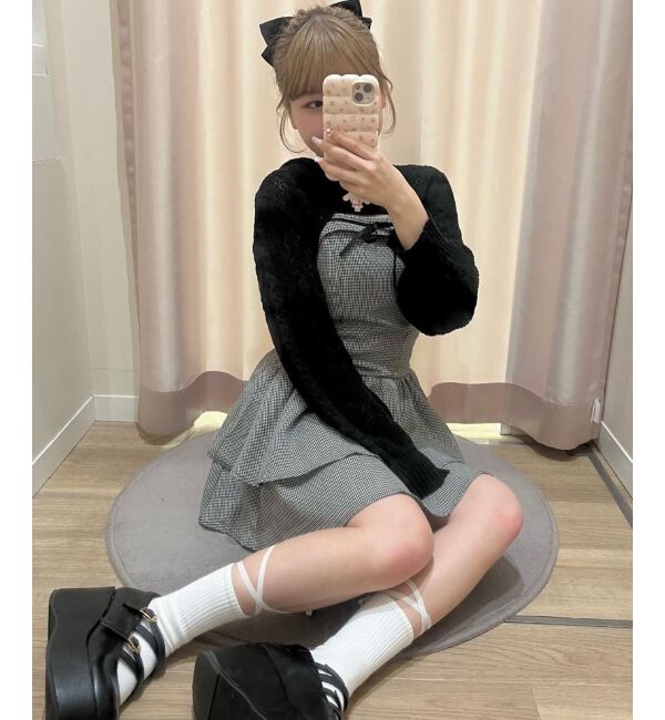  「フードボレロ&times;ミニキャミワンピセット」|ワンピース|ブラック柄