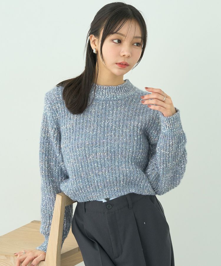 earth music&ecology「ブラッシュヤーンニットプルオーバー」|ニット・セーター|Blue