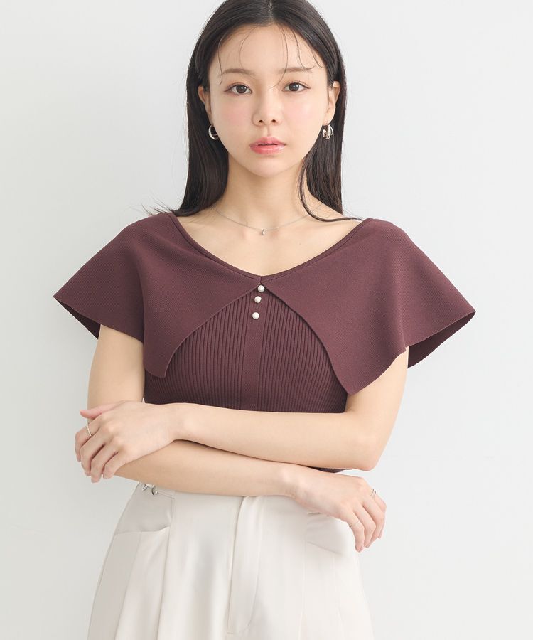 earth music&ecology「ビッグカラーノースリニットトップス」|ニット・セーター|Brown