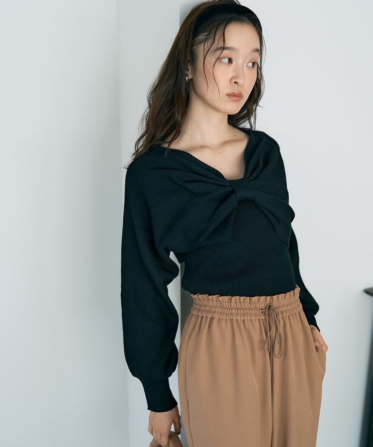 earth music&ecology「【WEB限定】リボンニットアンサンブル」|ニット・セーター|Black