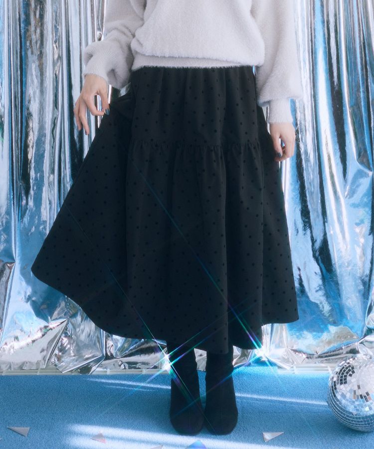 earth music&ecology「ウエストシャーリングティアードスカート」|フレア|Black