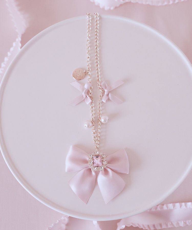 Maison de FLEUR「ピンクマニアビジューリボンパールバッグチャーム」|その他|ピンク