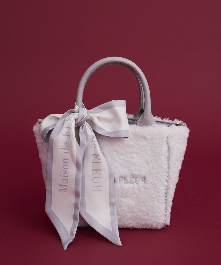 Maison de FLEUR「スカーフ付きボア2WaySトートバッグ」|トートバッグ|ライトブルー