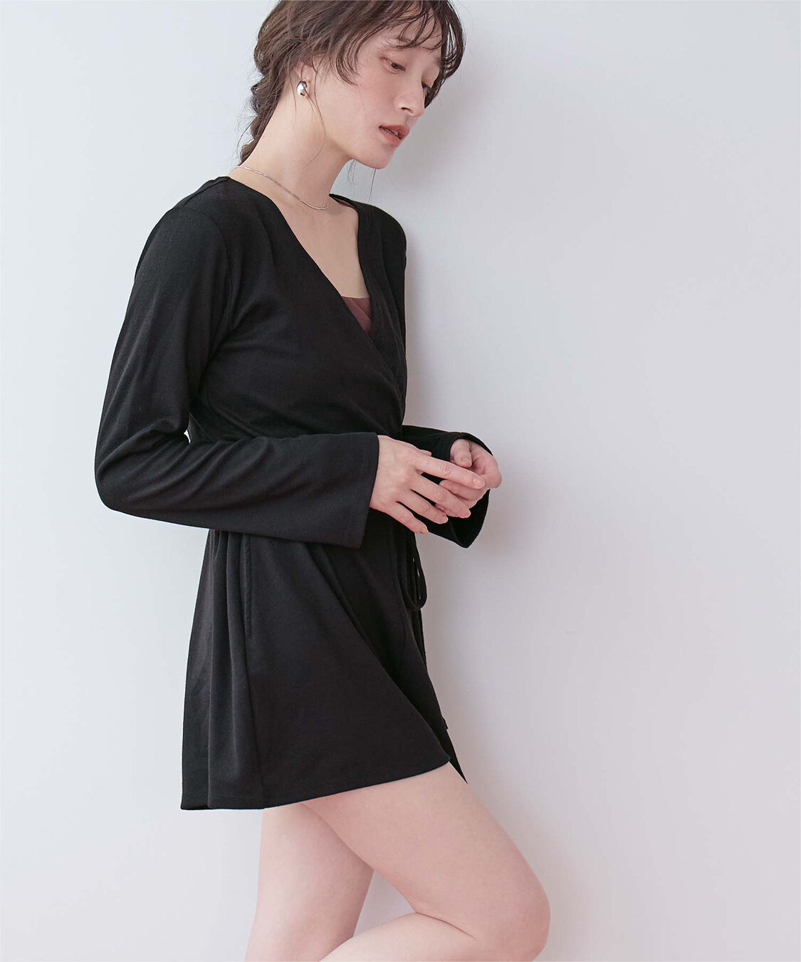 SEA DRESS「細リブカシュクールオールインワン」|コンビネゾン|