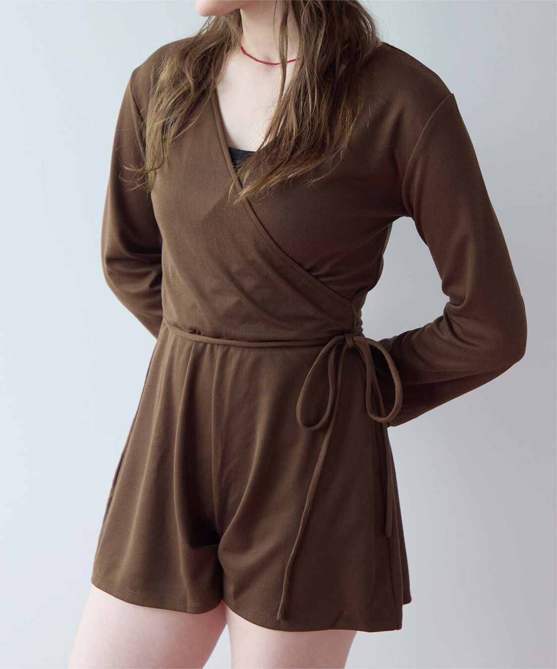 SEA DRESS「細リブカシュクールオールインワン」|コンビネゾン|