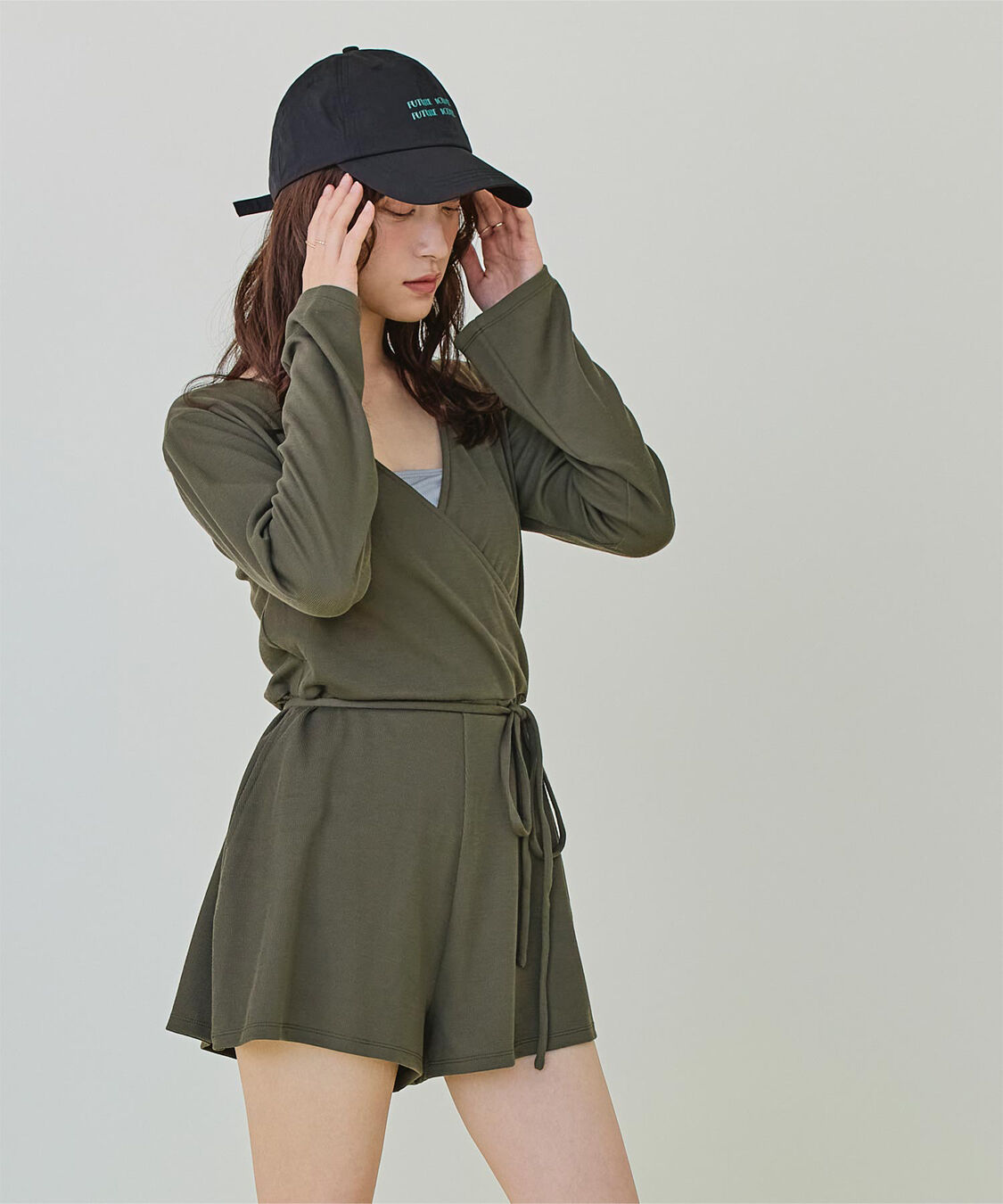 SEA DRESS「細リブカシュクールオールインワン」|コンビネゾン|