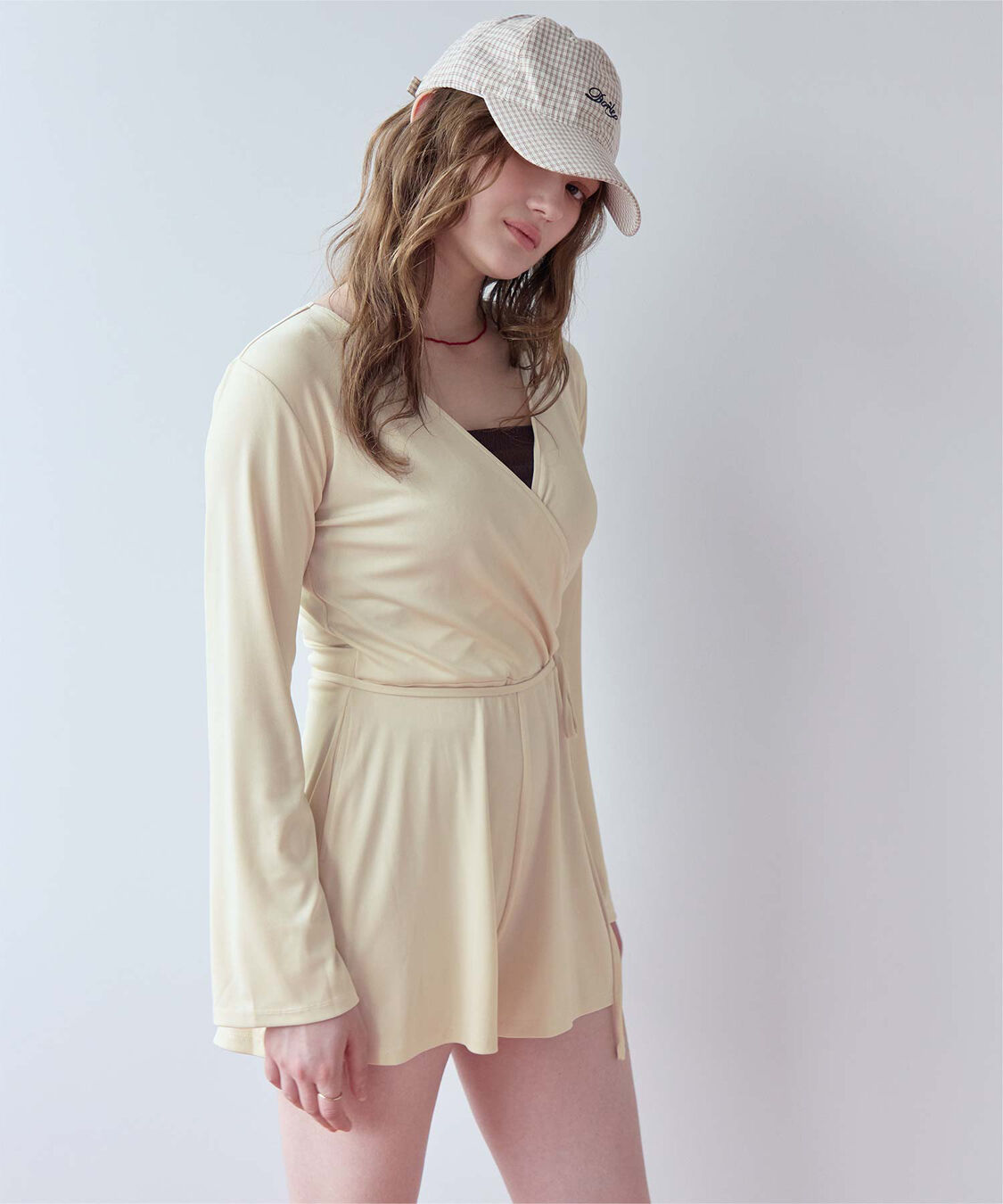 SEA DRESS「細リブカシュクールオールインワン」|コンビネゾン|アイボリー