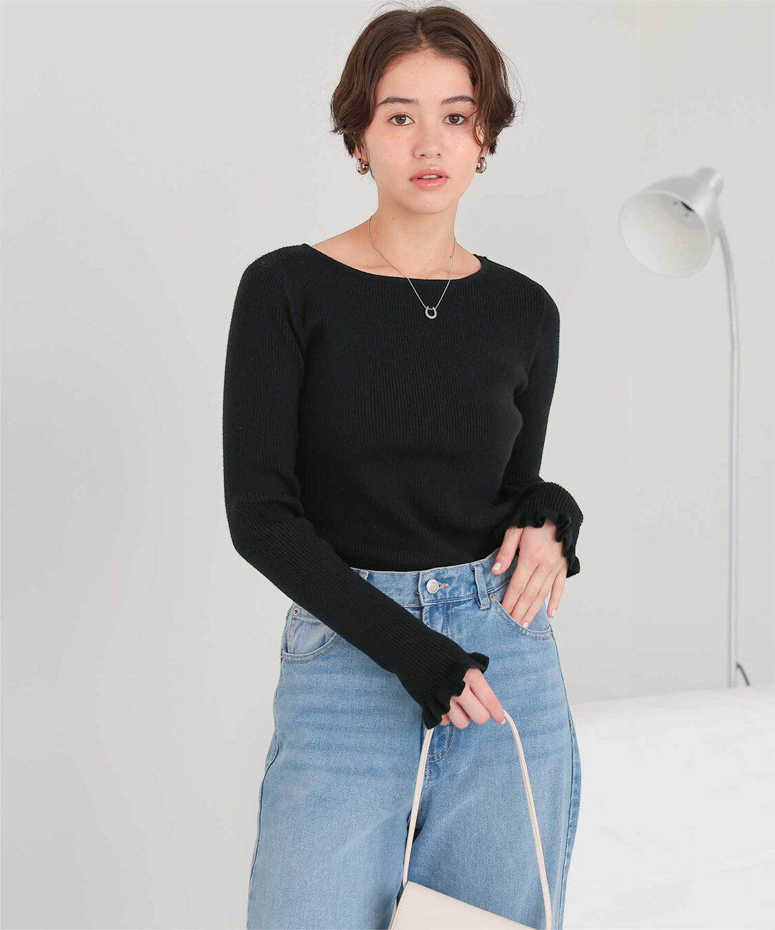 titivate「ふわっとタッチフリルスリーブリブニット」|ニット・セーター|