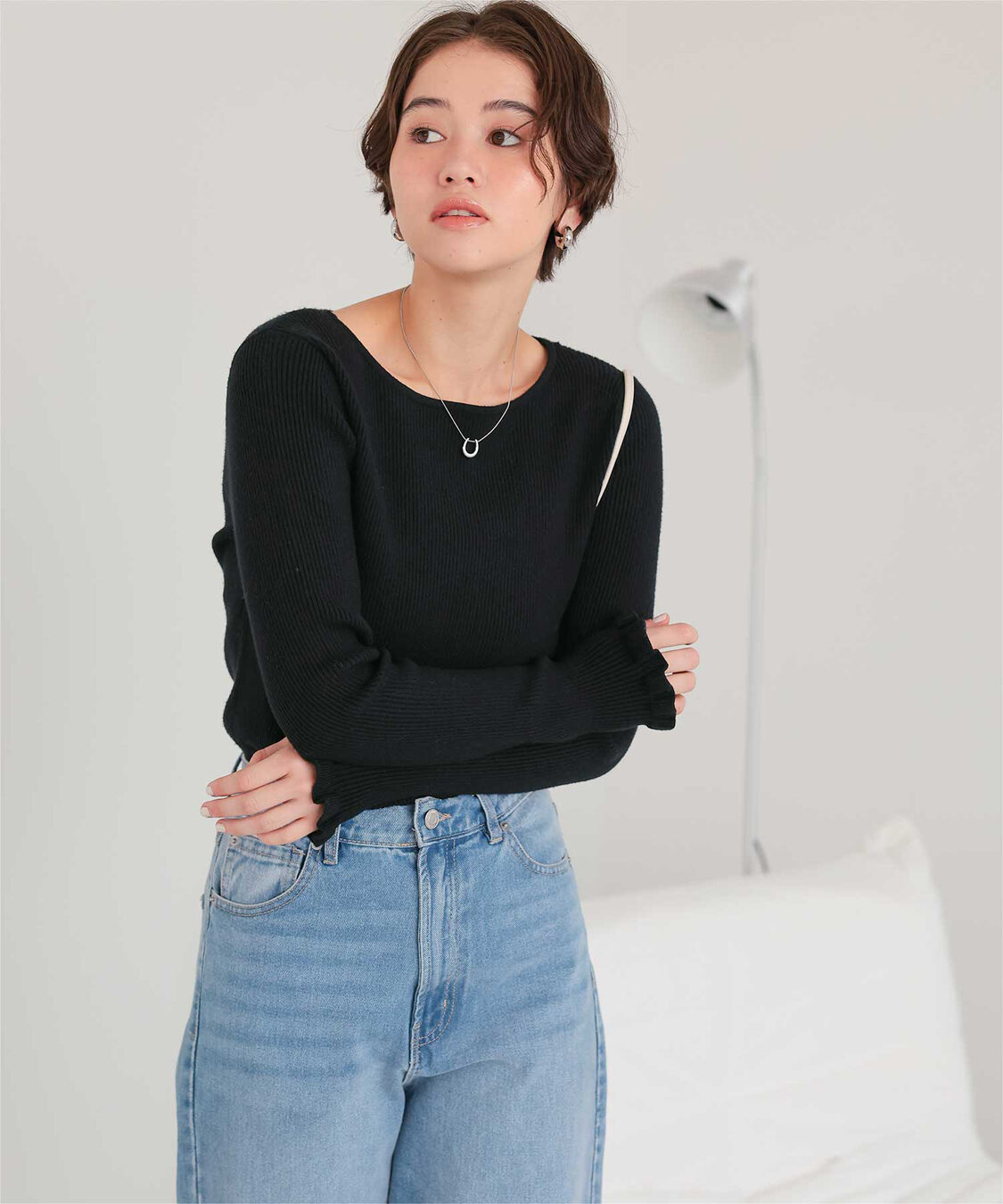 titivate「ふわっとタッチフリルスリーブリブニット」|ニット・セーター|