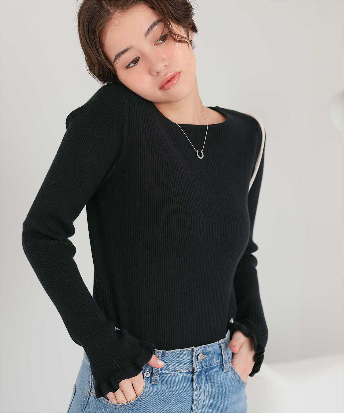 titivate「ふわっとタッチフリルスリーブリブニット」|ニット・セーター|