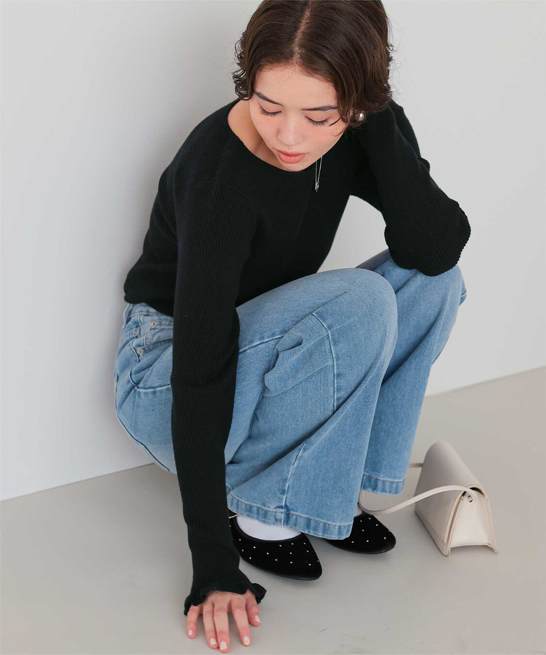 titivate「ふわっとタッチフリルスリーブリブニット」|ニット・セーター|