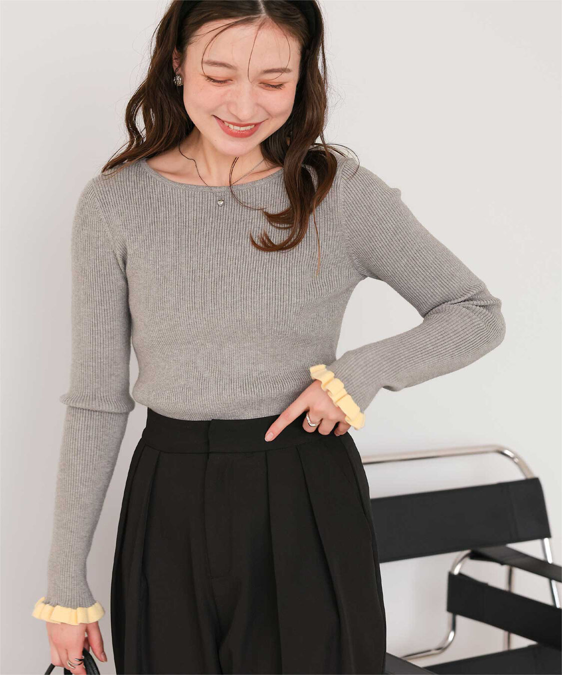 titivate「ふわっとタッチフリルスリーブリブニット」|ニット・セーター|