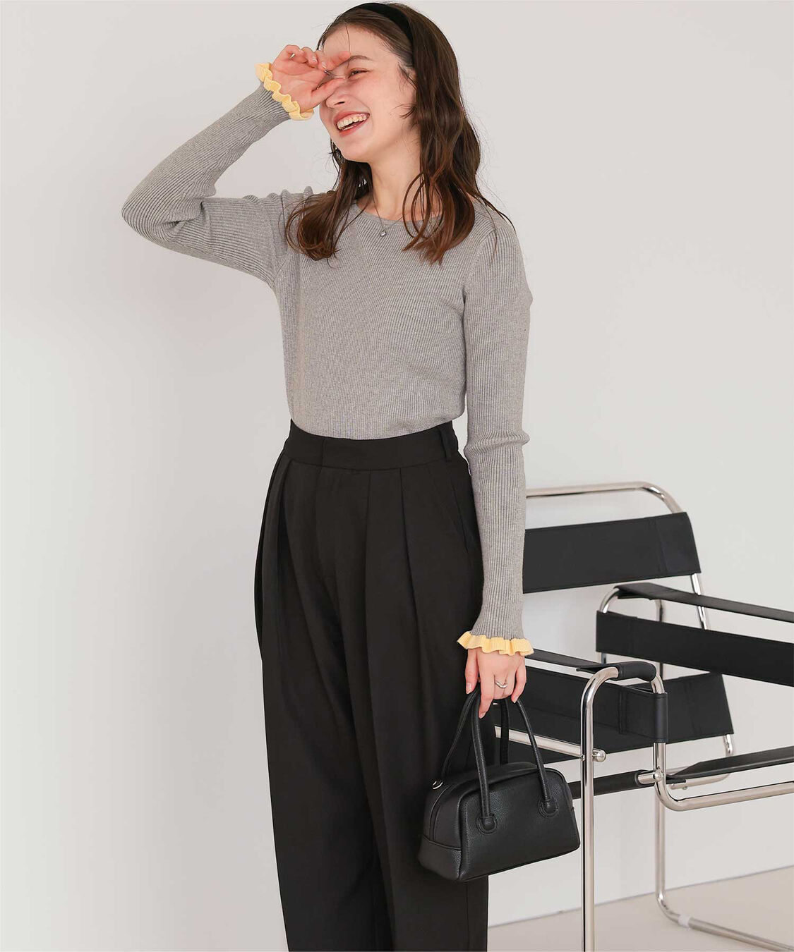 titivate「ふわっとタッチフリルスリーブリブニット」|ニット・セーター|