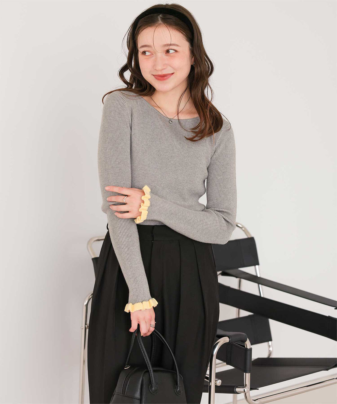 titivate「ふわっとタッチフリルスリーブリブニット」|ニット・セーター|