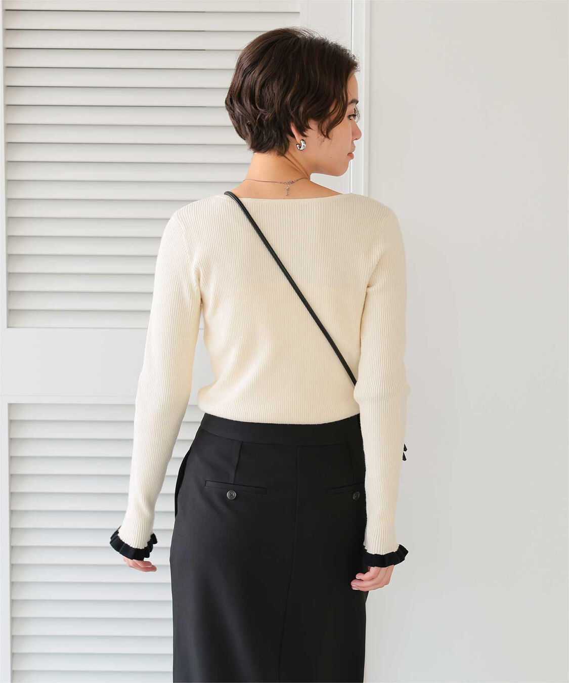 titivate「ふわっとタッチフリルスリーブリブニット」|ニット・セーター|