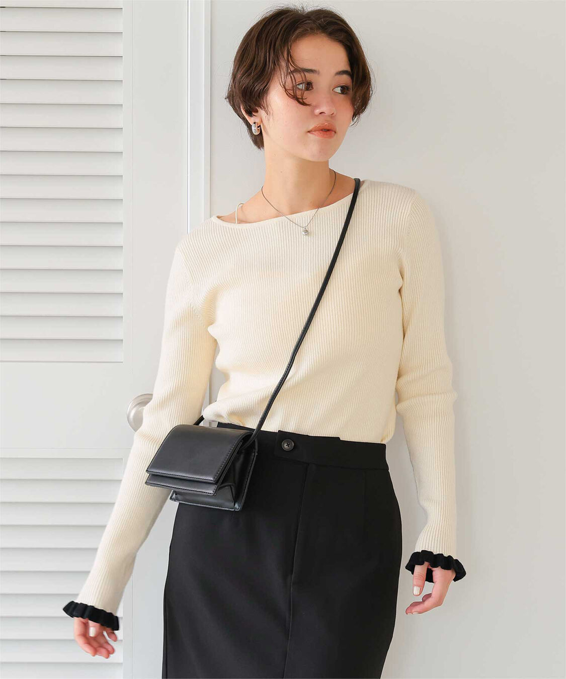 titivate「ふわっとタッチフリルスリーブリブニット」|ニット・セーター|