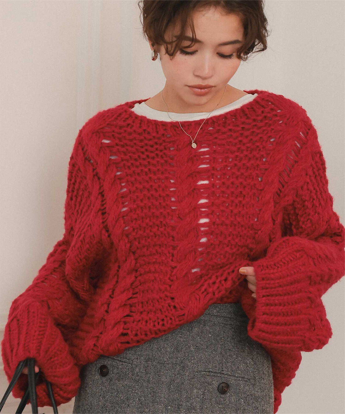 titivate「ハンドライクボートネックケーブルニット」|ニット・セーター|