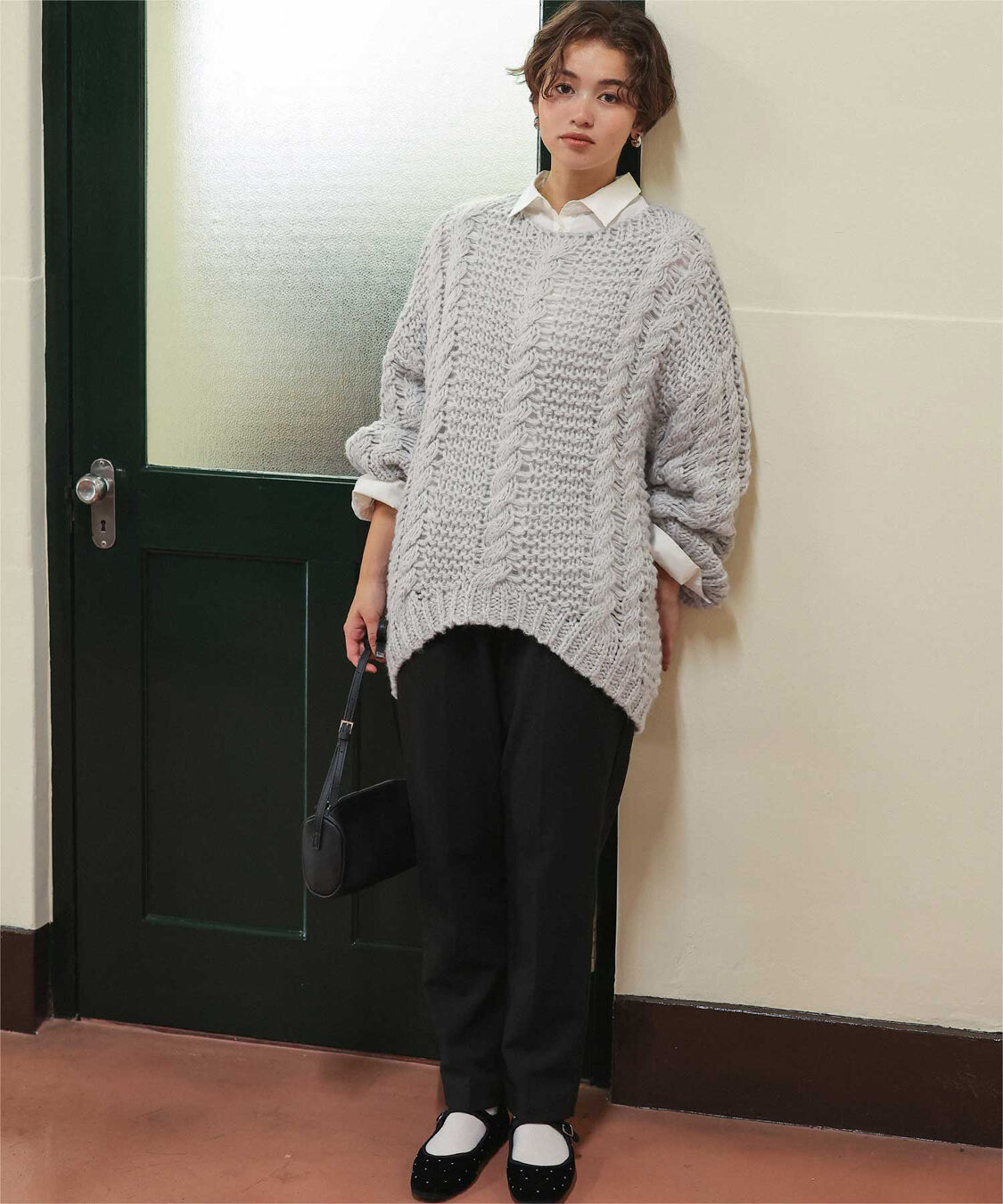 titivate「ハンドライクボートネックケーブルニット」|ニット・セーター|