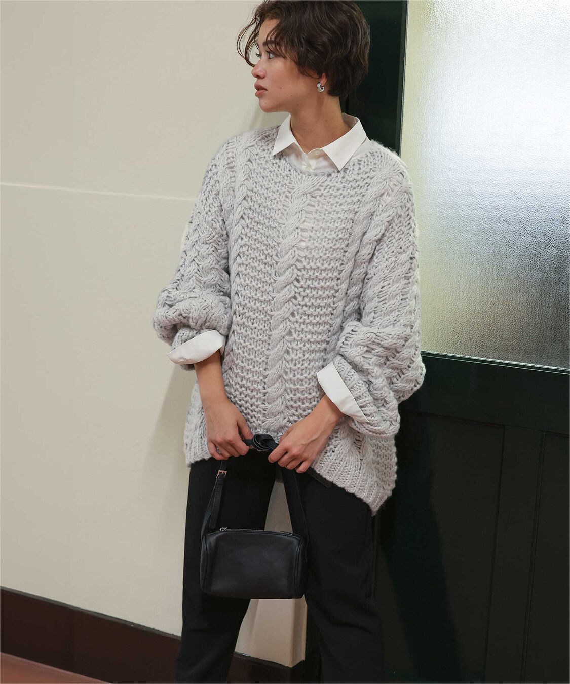 titivate「ハンドライクボートネックケーブルニット」|ニット・セーター|