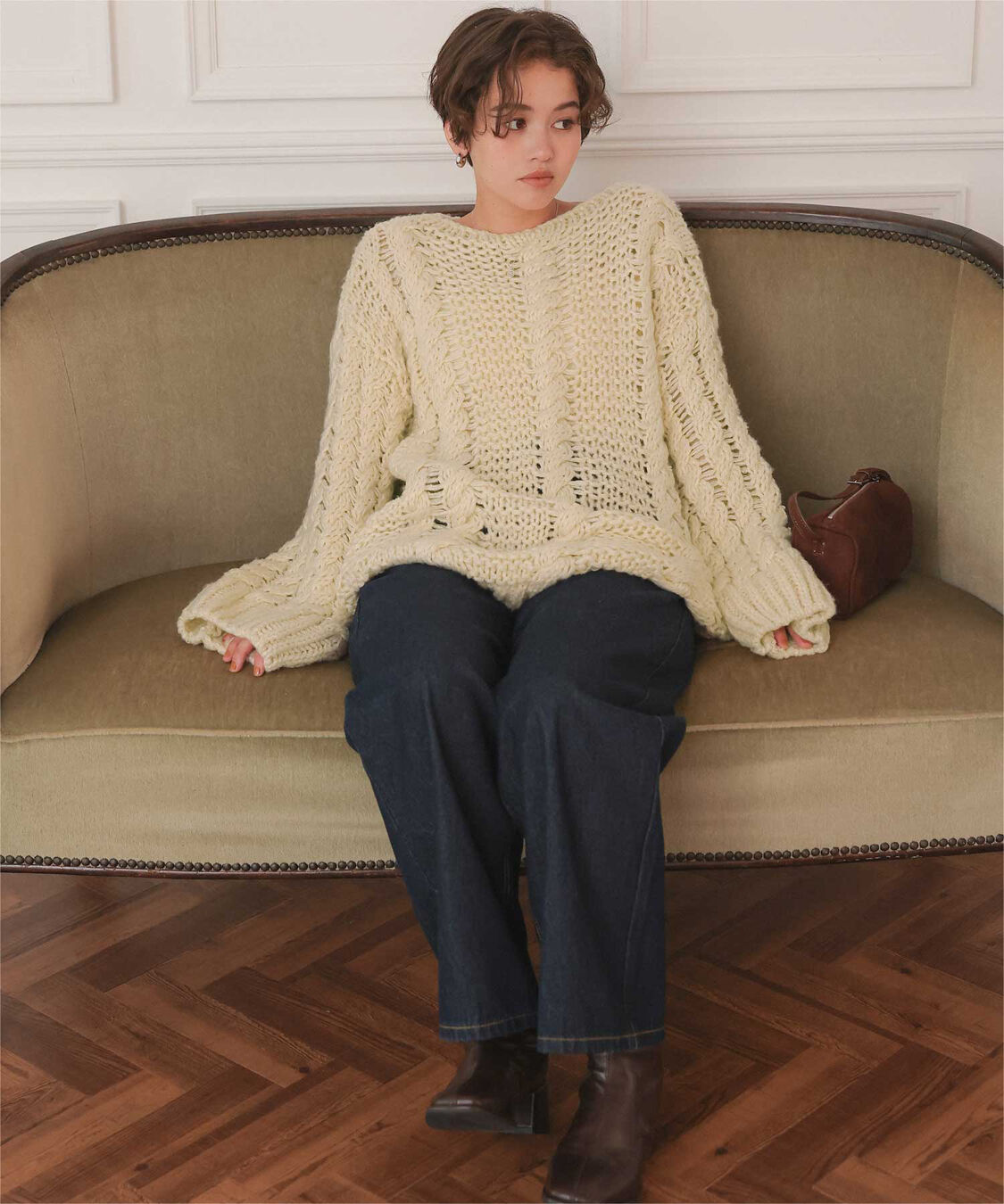 titivate「ハンドライクボートネックケーブルニット」|ニット・セーター|