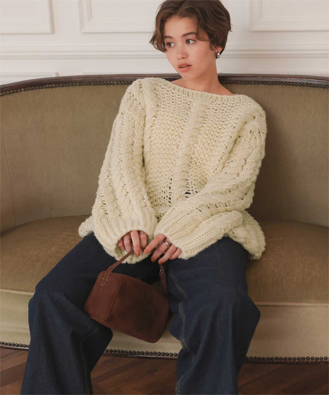 titivate「ハンドライクボートネックケーブルニット」|ニット・セーター|