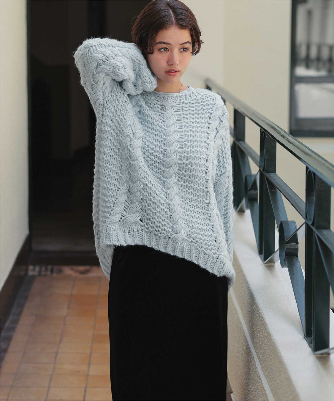 titivate「ハンドライクボートネックケーブルニット」|ニット・セーター|