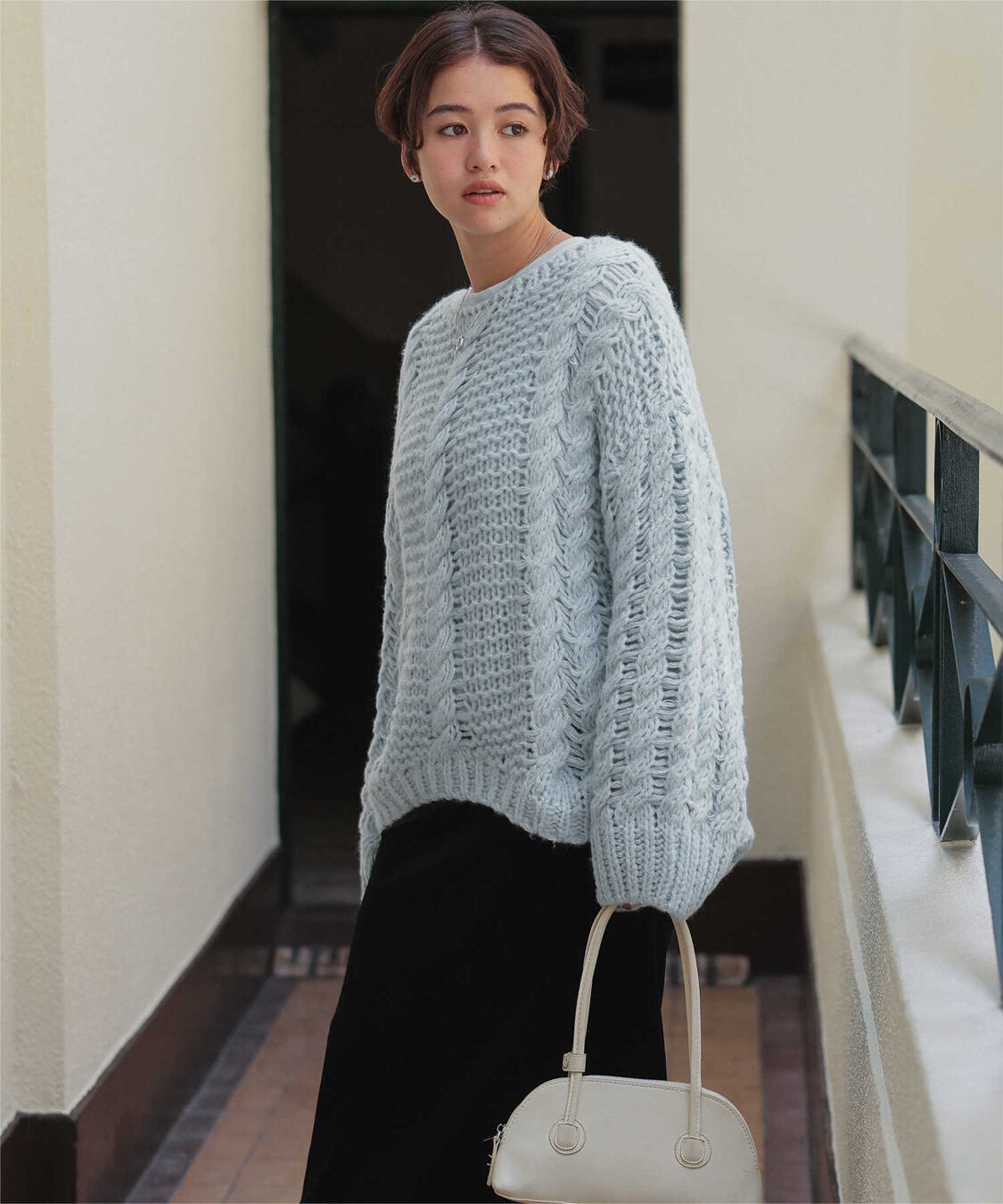 titivate「ハンドライクボートネックケーブルニット」|ニット・セーター|