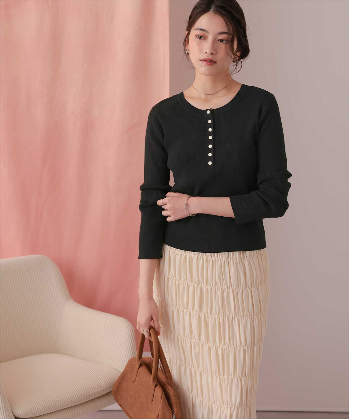 titivate「前後2wayUVケア/抗ピルヘンリーネックリブニット」|ニット・セーター|