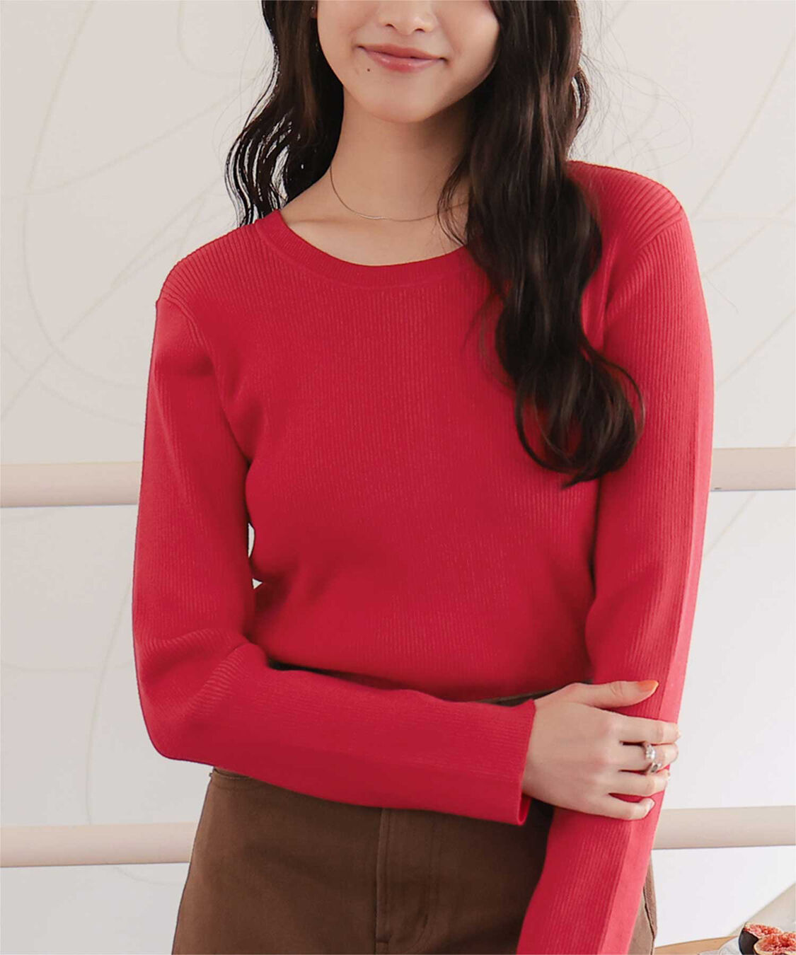 titivate「前後2wayUVケア/抗ピルヘンリーネックリブニット」|ニット・セーター|レッド