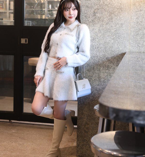  「ビジュー付フェザーニットセットアップ」|ワンピース|