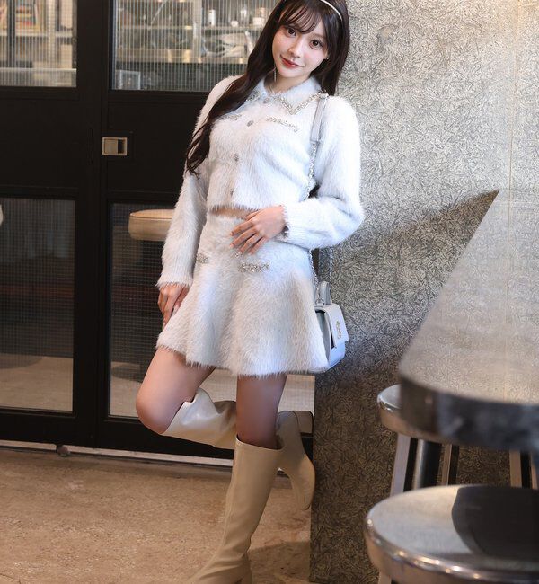  「ビジュー付フェザーニットセットアップ」|ワンピース|