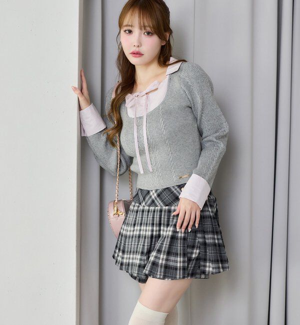  「シャツドッキングレイヤード風ニット」|ニット・セーター|