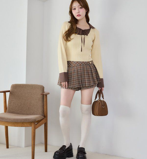  「シャツドッキングレイヤード風ニット」|ニット・セーター|