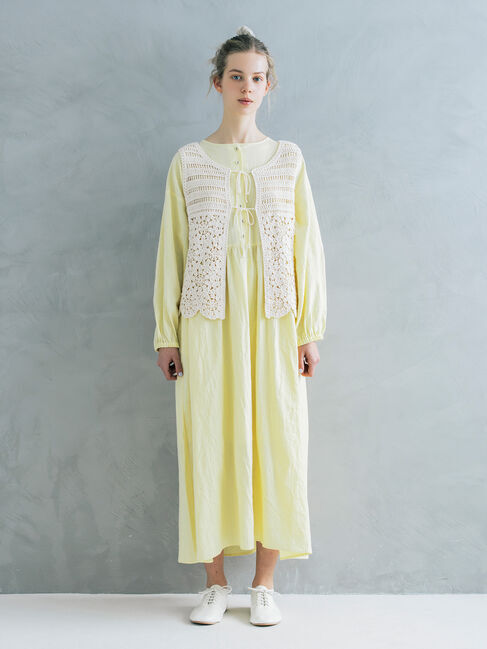 Samansa Mos2「【Cross&times;Linen】ギャザーワンピース」|ワンピース|イエロー