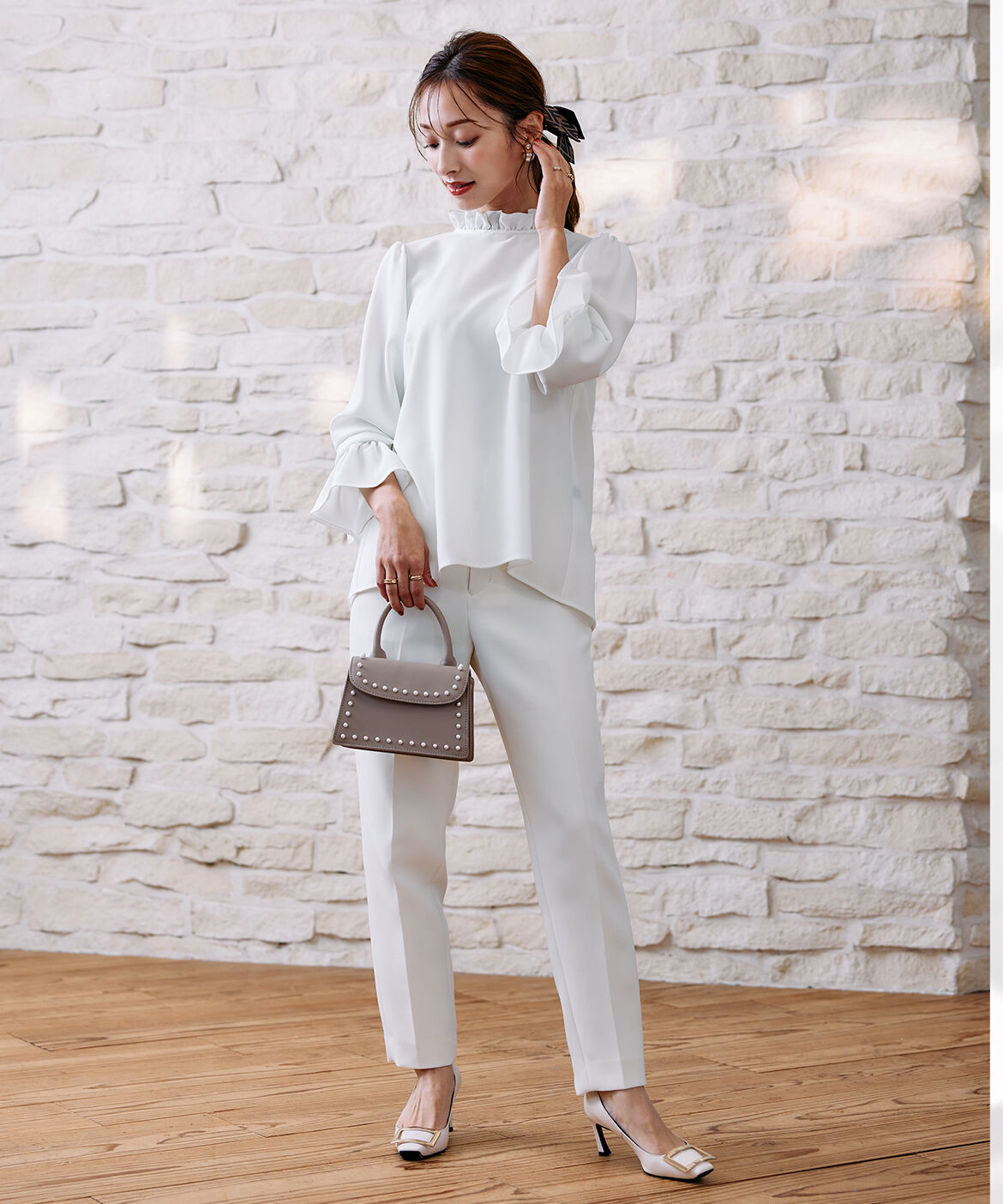 Maglie le cassetto「《M Maglie le cassetto&times;吉田理紗》華やかちび衿フリルブラウス」|シャツ・ブラウス|