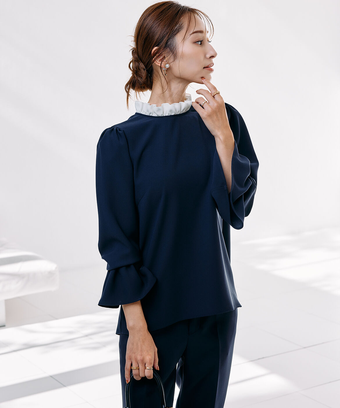 Maglie le cassetto「《M Maglie le cassetto&times;吉田理紗》華やかちび衿フリルブラウス」|シャツ・ブラウス|