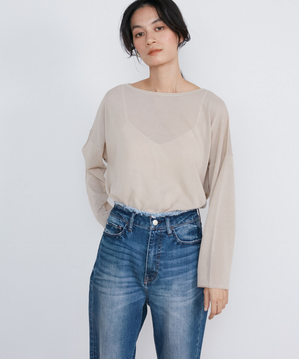 INED「《大きいサイズ》ワイドニットプルオーバー」|ニット・セーター|ベージュ2