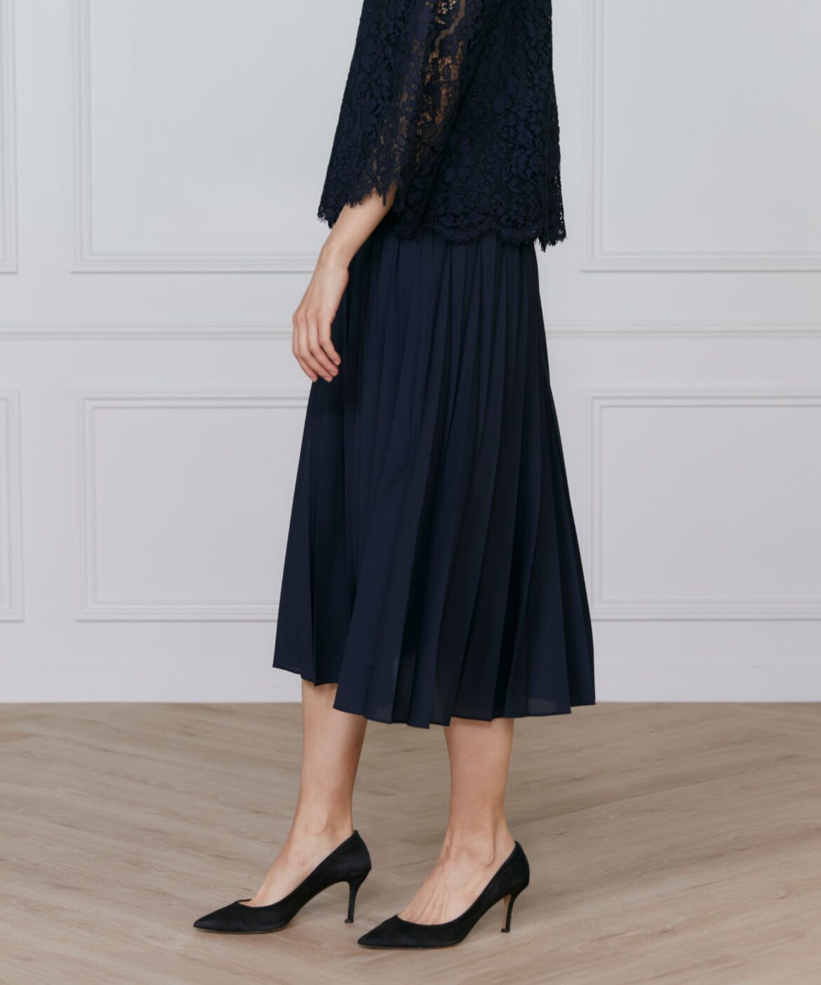 INED「《大きいサイズ》シフォンプリーツスカート」|スカート|