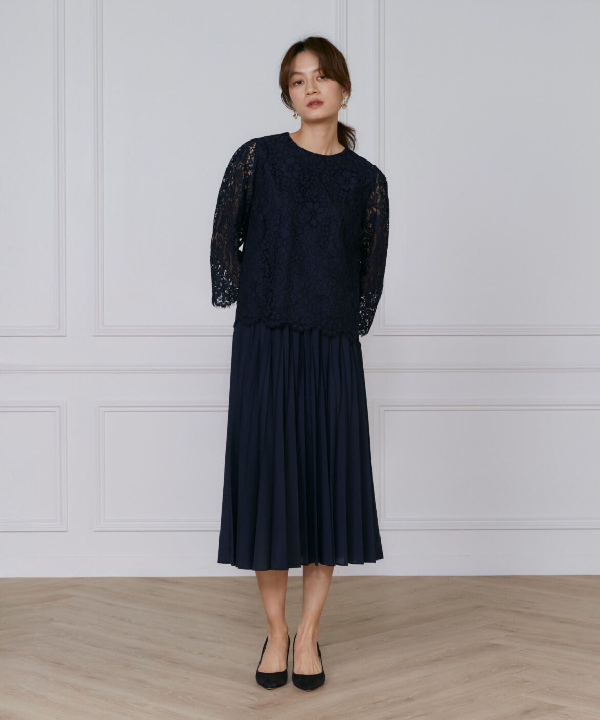 INED「《大きいサイズ》シフォンプリーツスカート」|スカート|