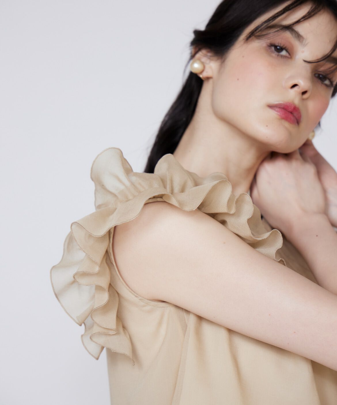 Maglie le cassetto「《大きいサイズ》シアーフリルブラウス」|シャツ・ブラウス|