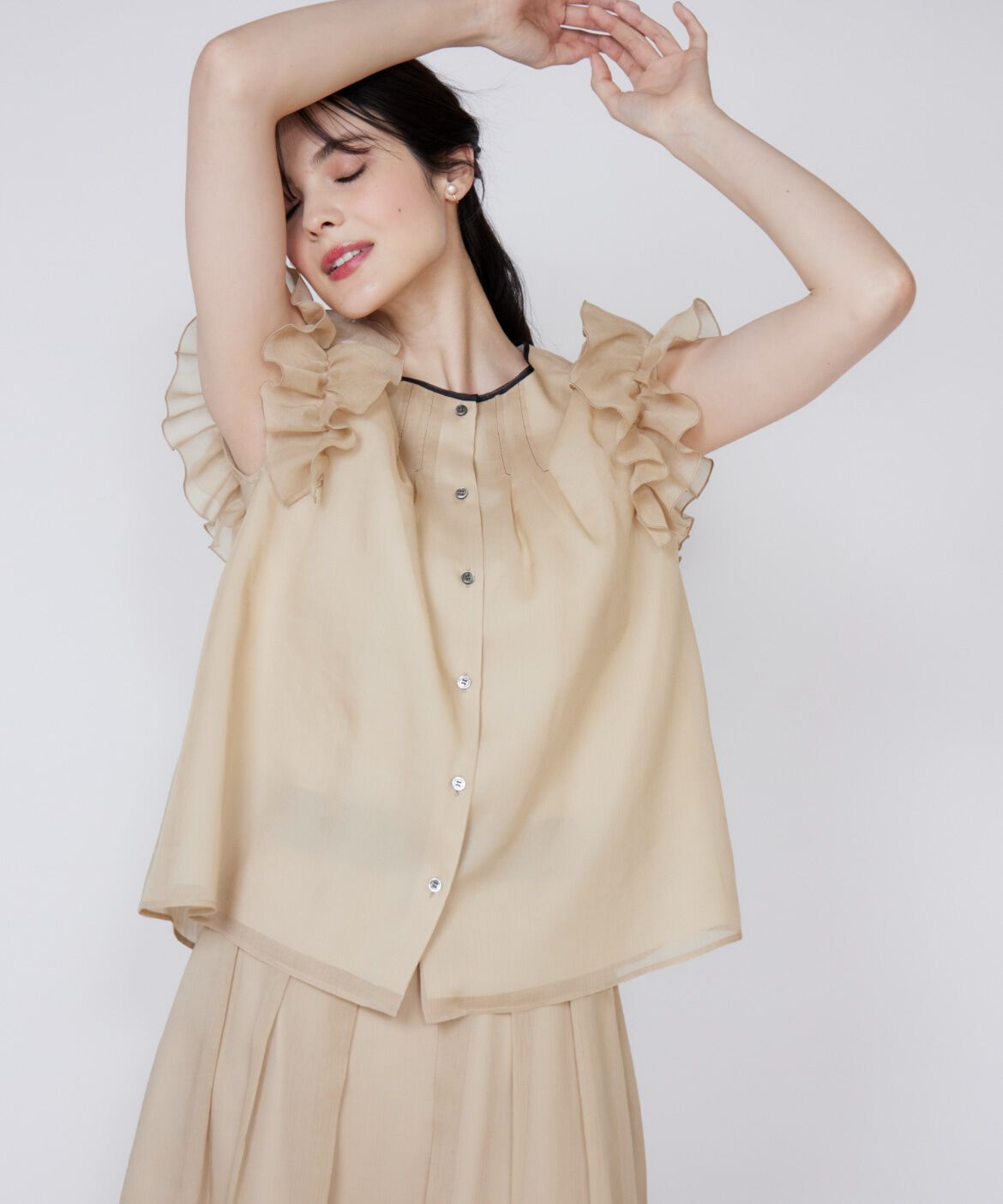 Maglie le cassetto「《大きいサイズ》シアーフリルブラウス」|シャツ・ブラウス|